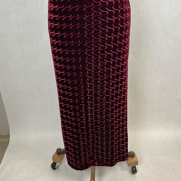 Luly K Long Dress Sz M Burgundy Mock Neck Short Sleeve Semi Formal Party Elegant - Picture 3 of 9